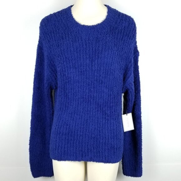 1.State Crewneck Blue Terry Ribbed Oversized Sweater - Picture 3 of 7